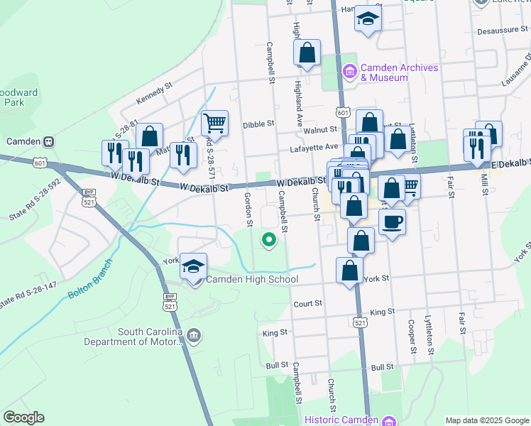 map of restaurants, bars, coffee shops, grocery stores, and more near 811 West Dekalb Street in Camden