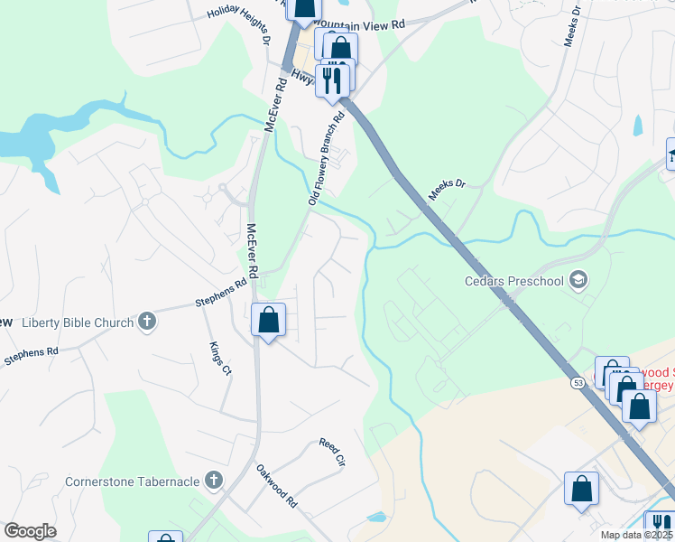 map of restaurants, bars, coffee shops, grocery stores, and more near 5218 Birch Court in Oakwood