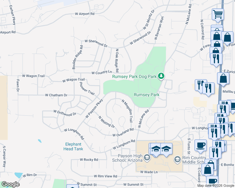 map of restaurants, bars, coffee shops, grocery stores, and more near 825 West Payson Parkway in Payson