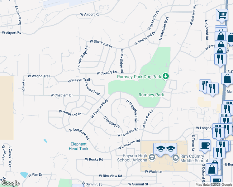map of restaurants, bars, coffee shops, grocery stores, and more near 825 West Payson Parkway in Payson