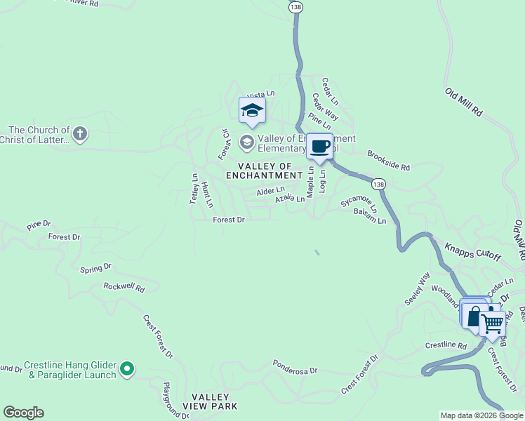 map of restaurants, bars, coffee shops, grocery stores, and more near 22847 Juniper Lane in Crestline