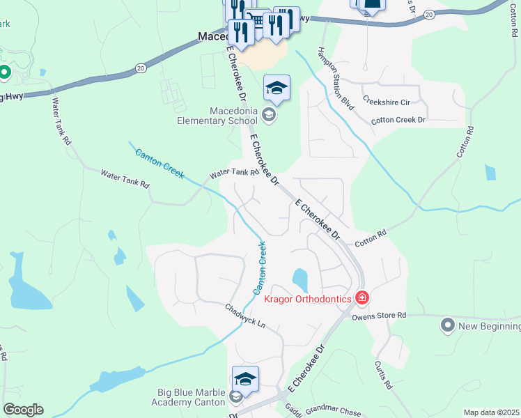 map of restaurants, bars, coffee shops, grocery stores, and more near 502 Red Robin Court in Canton