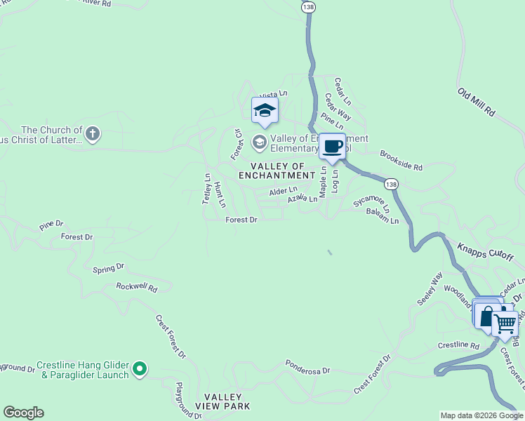 map of restaurants, bars, coffee shops, grocery stores, and more near 467 Sequoia Place in Crestline
