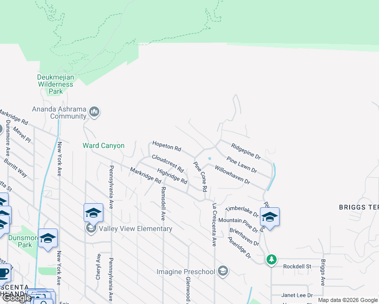 map of restaurants, bars, coffee shops, grocery stores, and more near 2921 Hopeton Road in La Crescenta-Montrose