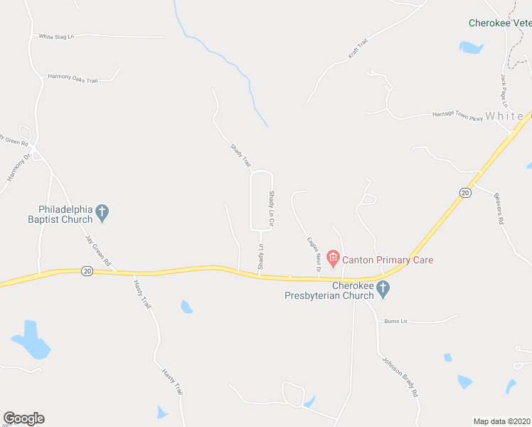 map of restaurants, bars, coffee shops, grocery stores, and more near 173 Shady Lane Circle in Canton