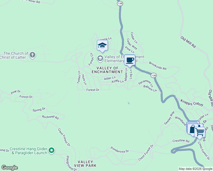 map of restaurants, bars, coffee shops, grocery stores, and more near 22847 Juniper Lane in Crestline