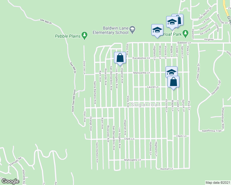 map of restaurants, bars, coffee shops, grocery stores, and more near 410 Los Angeles Avenue in Big Bear