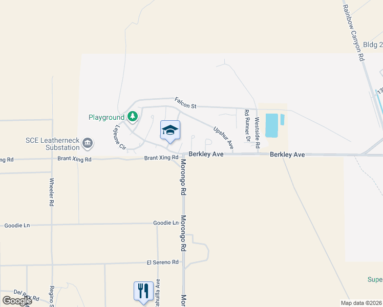 map of restaurants, bars, coffee shops, grocery stores, and more near 3399 Fuller Street in Twentynine Palms