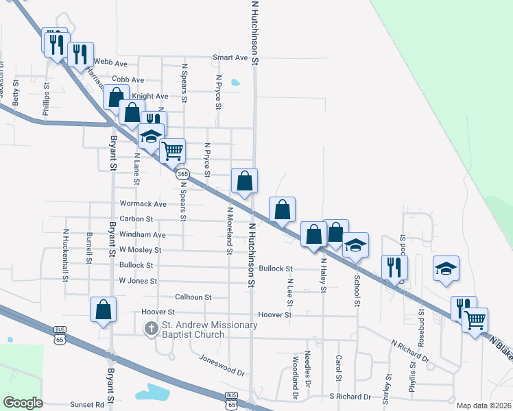 map of restaurants, bars, coffee shops, grocery stores, and more near 5319 Dollarway Road in White Hall