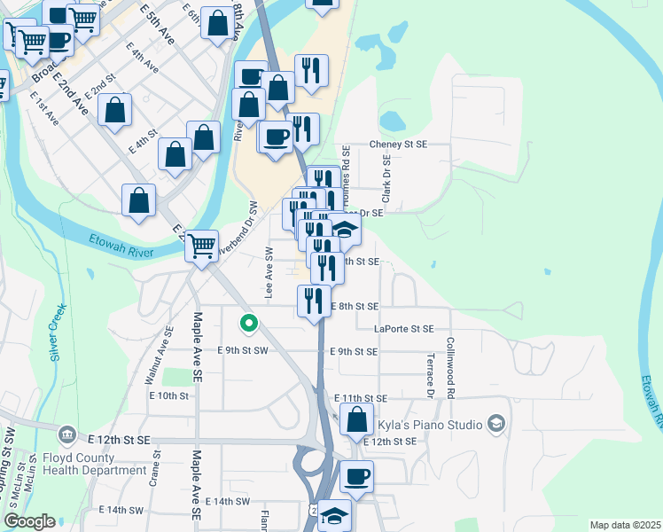 map of restaurants, bars, coffee shops, grocery stores, and more near 332 East 7th Street in Rome
