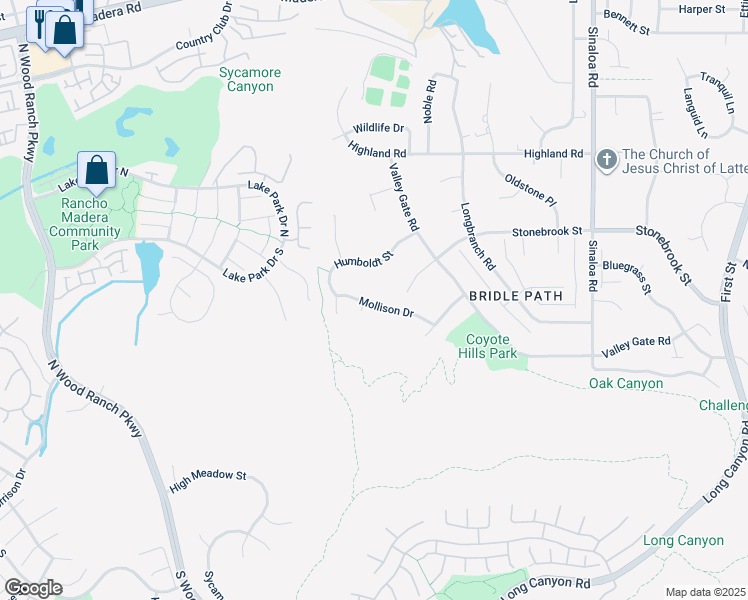 map of restaurants, bars, coffee shops, grocery stores, and more near 29 Mollison Drive in Simi Valley