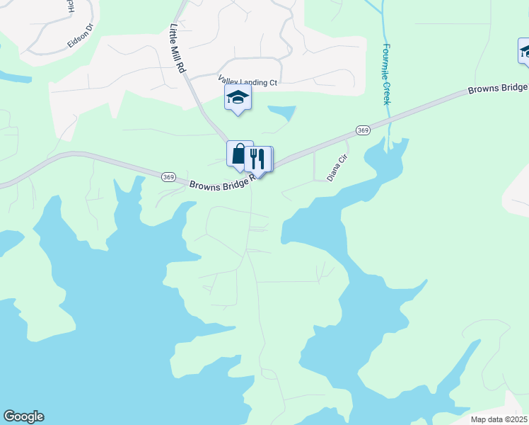 map of restaurants, bars, coffee shops, grocery stores, and more near 6600 Little Mill Road in Gainesville