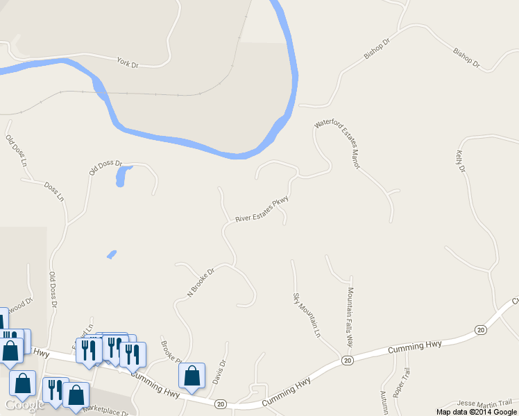 map of restaurants, bars, coffee shops, grocery stores, and more near 519 River Estates Parkway in Canton