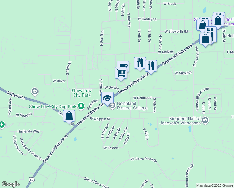 map of restaurants, bars, coffee shops, grocery stores, and more near 1001 West Deuce of Clubs in Show Low