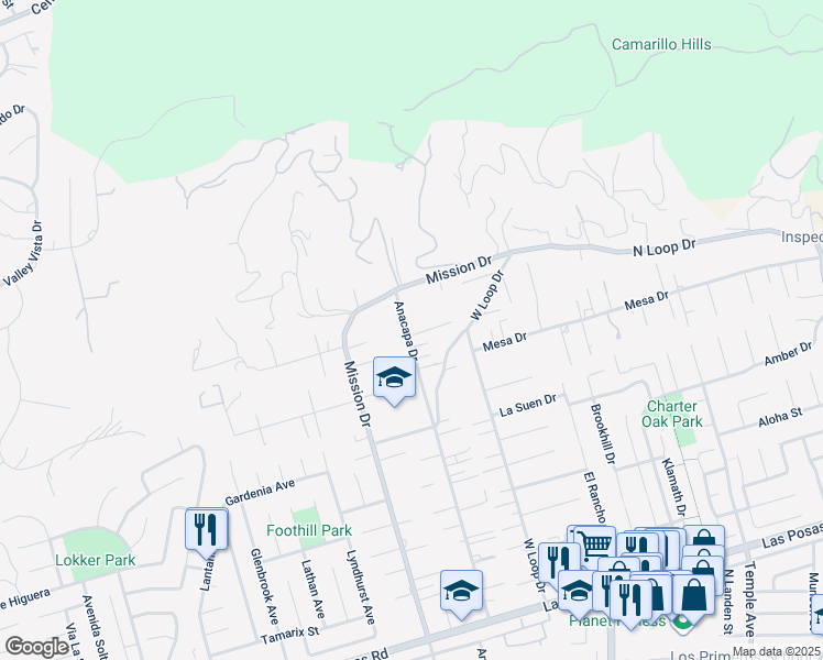 map of restaurants, bars, coffee shops, grocery stores, and more near 2009 Buena Vista Drive in Camarillo