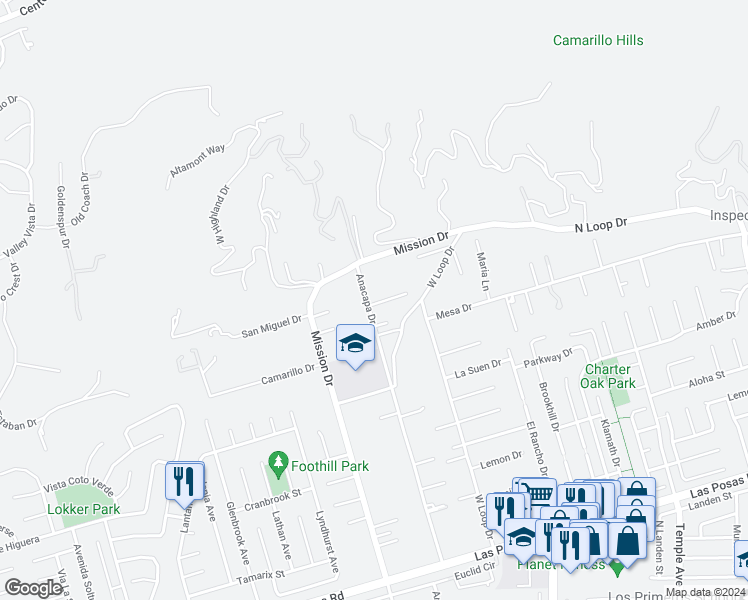 map of restaurants, bars, coffee shops, grocery stores, and more near 2035 Buena Vista Drive in Camarillo