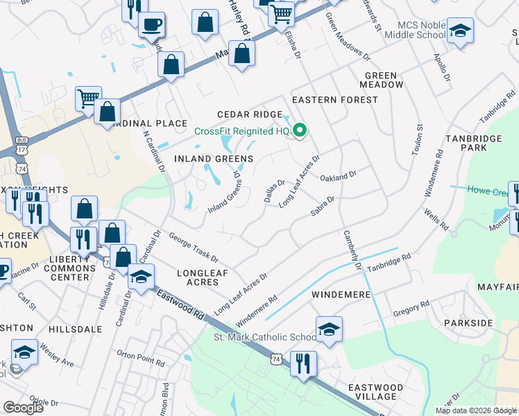 map of restaurants, bars, coffee shops, grocery stores, and more near 245-251 Dallas Dr in Wilmington