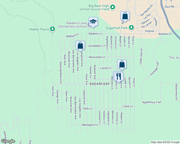 map of restaurants, bars, coffee shops, grocery stores, and more near 418 Sunset Lane in Sugarloaf
