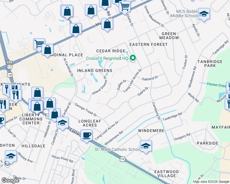map of restaurants, bars, coffee shops, grocery stores, and more near 245-251 Dallas Dr in Wilmington