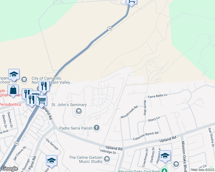 map of restaurants, bars, coffee shops, grocery stores, and more near 5013 Vicuna Drive in Camarillo