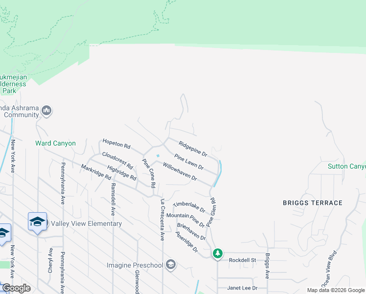 map of restaurants, bars, coffee shops, grocery stores, and more near 2709 Ridgepine Drive in La Crescenta-Montrose
