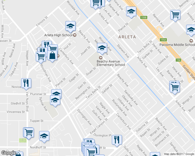 map of restaurants, bars, coffee shops, grocery stores, and more near 14013 Remington Street in Los Angeles