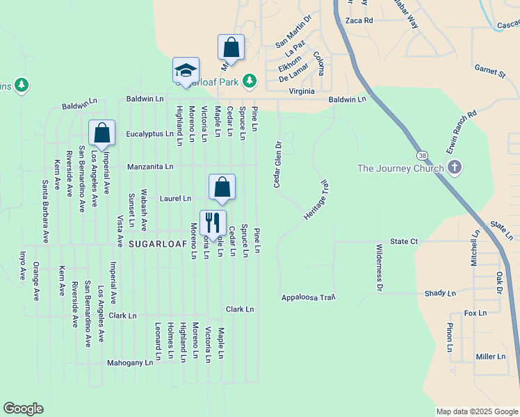 map of restaurants, bars, coffee shops, grocery stores, and more near 411 Pine Lane in Big Bear