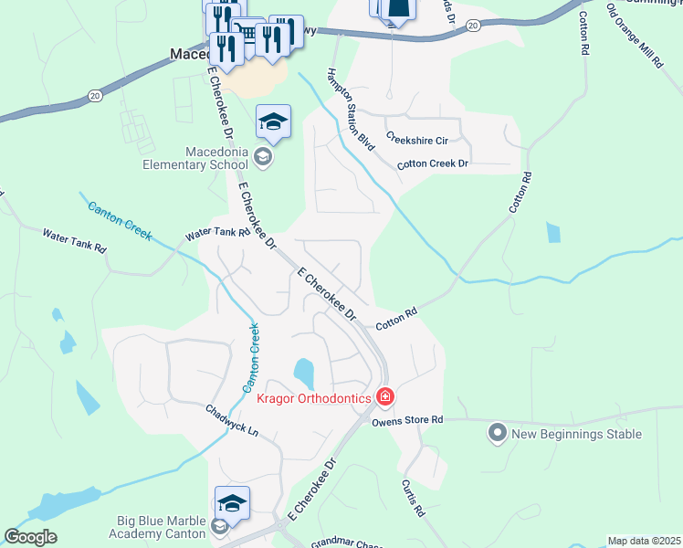 map of restaurants, bars, coffee shops, grocery stores, and more near 123 Brayden Park Drive in Canton