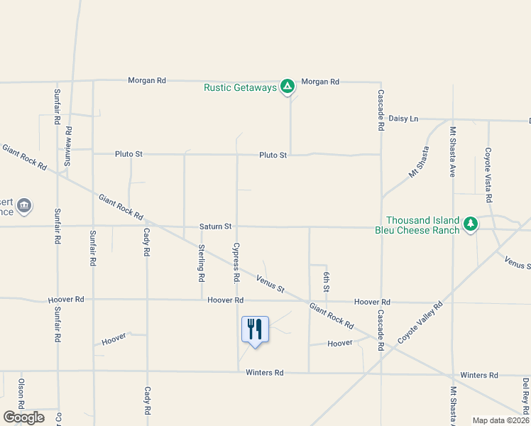 map of restaurants, bars, coffee shops, grocery stores, and more near 65410 Brant XRD in Joshua Tree