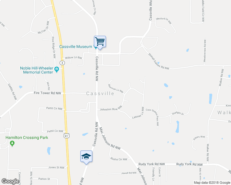 map of restaurants, bars, coffee shops, grocery stores, and more near 13 Sherman Lane Northwest in Cartersville