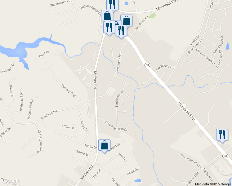 map of restaurants, bars, coffee shops, grocery stores, and more near 5201 Timber Hills Drive in Oakwood