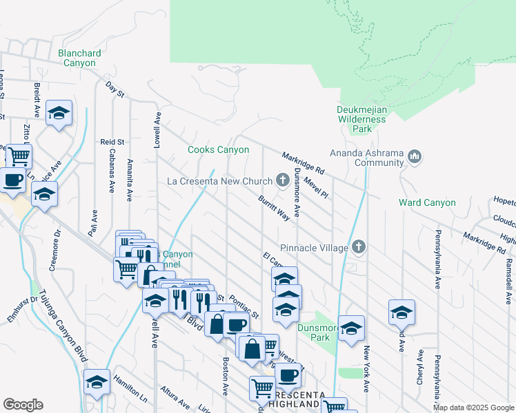 map of restaurants, bars, coffee shops, grocery stores, and more near 4933 Lauderdale Avenue in Glendale