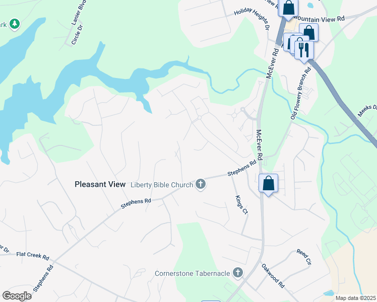 map of restaurants, bars, coffee shops, grocery stores, and more near 4727 Waverly Trail in Gainesville
