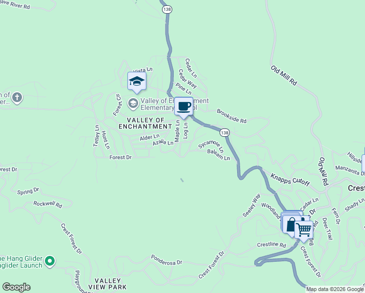 map of restaurants, bars, coffee shops, grocery stores, and more near 461 Log Lane in Crestline