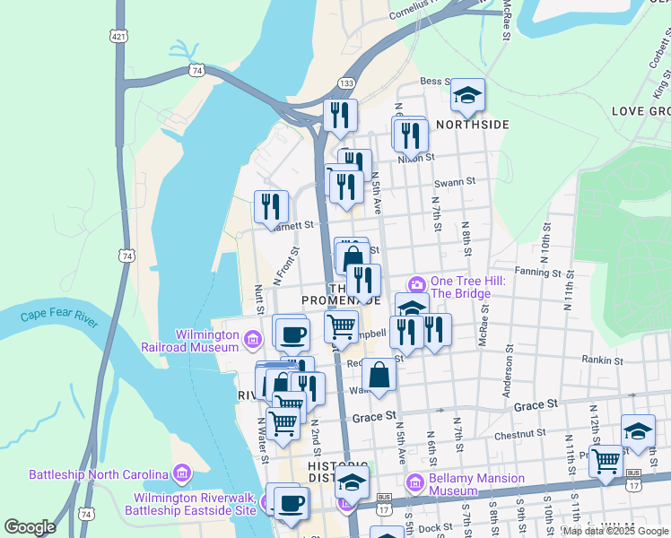 map of restaurants, bars, coffee shops, grocery stores, and more near 814 North 3rd Street in Wilmington