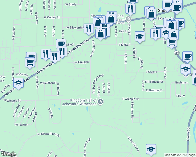 map of restaurants, bars, coffee shops, grocery stores, and more near 41 Timber Ridge Loop in Show Low