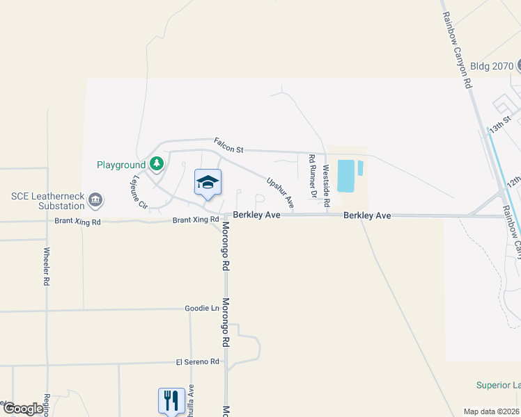 map of restaurants, bars, coffee shops, grocery stores, and more near 3201 Ludwig court in Twentynine Palms