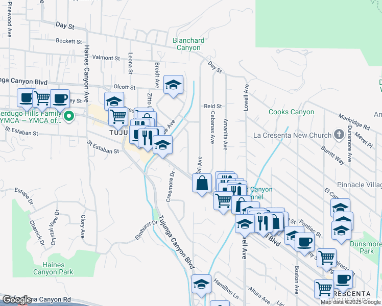 map of restaurants, bars, coffee shops, grocery stores, and more near 9778 Creemore Drive in Los Angeles
