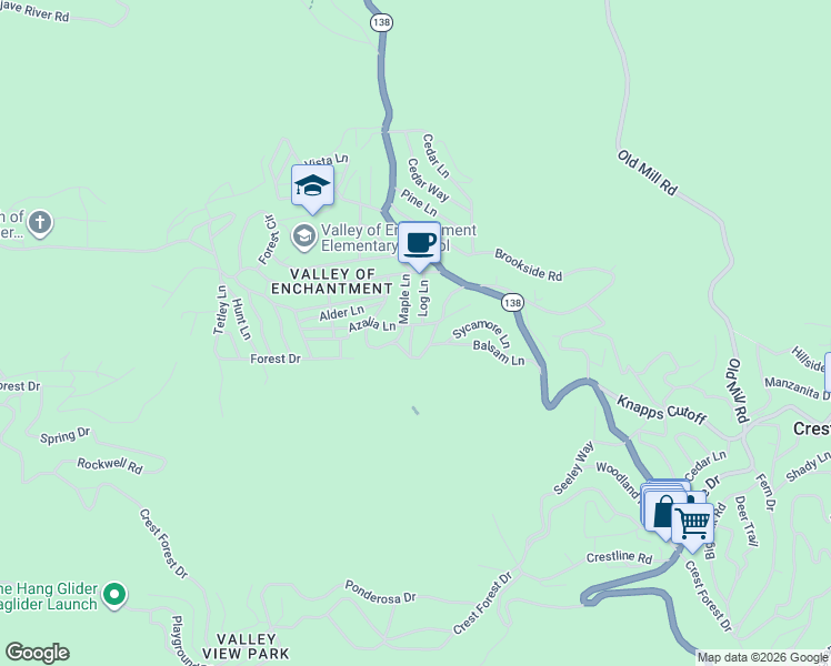 map of restaurants, bars, coffee shops, grocery stores, and more near 23001 Azalia Lane in Crestline