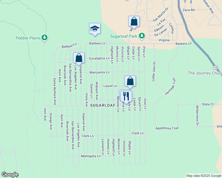 map of restaurants, bars, coffee shops, grocery stores, and more near 402 Highland Lane in Big Bear