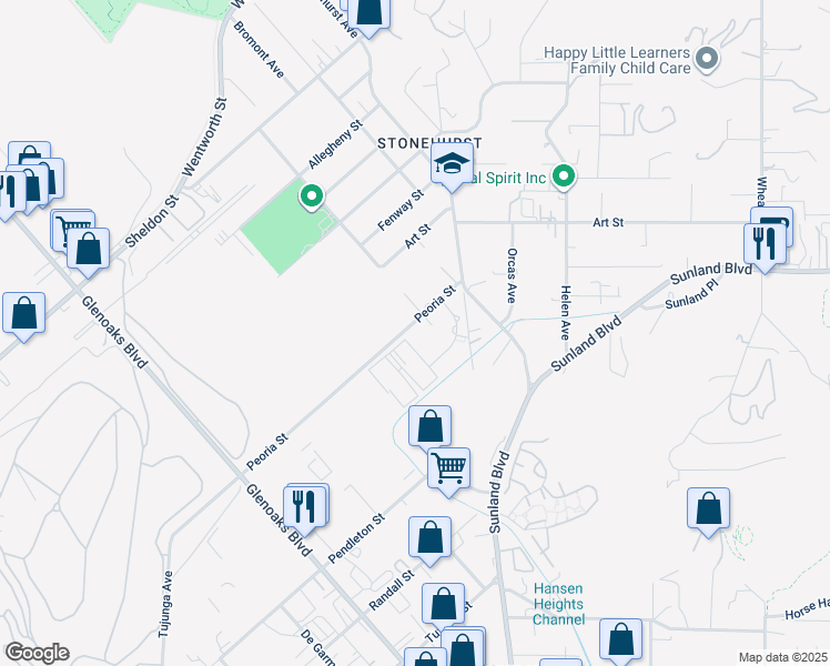 map of restaurants, bars, coffee shops, grocery stores, and more near 11024 Peoria Street in Los Angeles