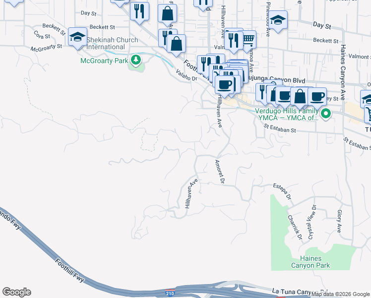 map of restaurants, bars, coffee shops, grocery stores, and more near 9583 Inspiration Way in Los Angeles