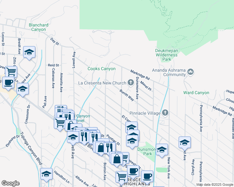 map of restaurants, bars, coffee shops, grocery stores, and more near 4933 Lauderdale Avenue in Glendale