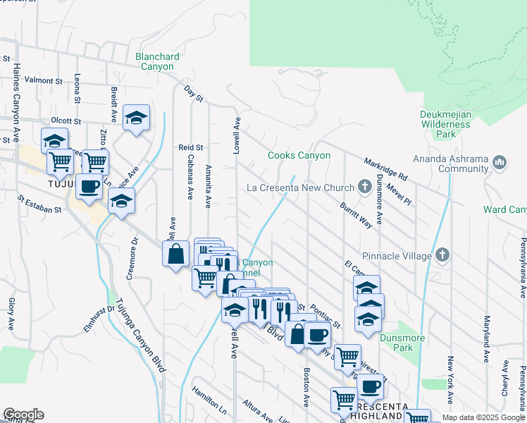 map of restaurants, bars, coffee shops, grocery stores, and more near 3902 El Caminito in Glendale