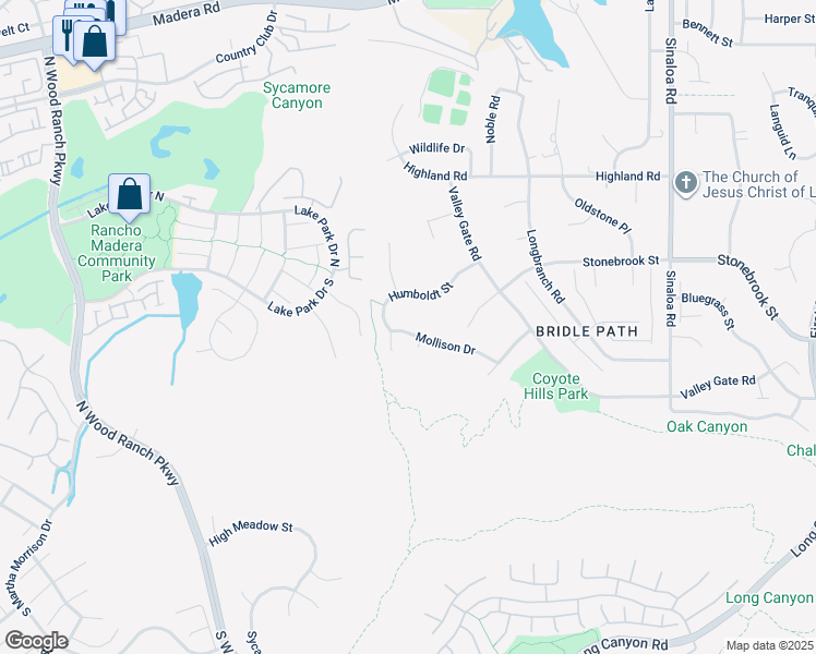 map of restaurants, bars, coffee shops, grocery stores, and more near 15 Mollison Drive in Simi Valley