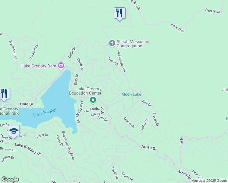 map of restaurants, bars, coffee shops, grocery stores, and more near 463 Dunant Drive in Crestline