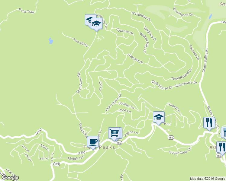 map of restaurants, bars, coffee shops, grocery stores, and more near 446 Cedarbrook Drive in Lake Arrowhead