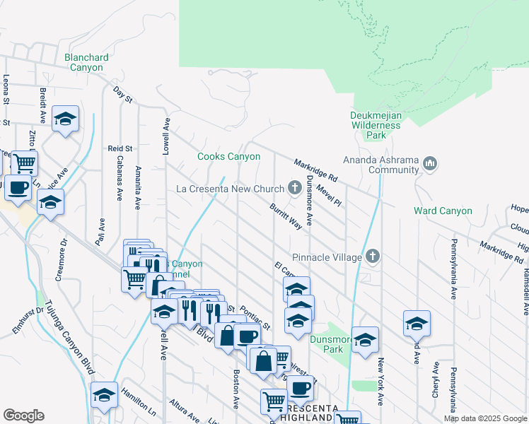 map of restaurants, bars, coffee shops, grocery stores, and more near 4933 Lauderdale Avenue in Glendale