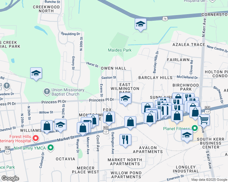map of restaurants, bars, coffee shops, grocery stores, and more near 413 Henry Street in Wilmington