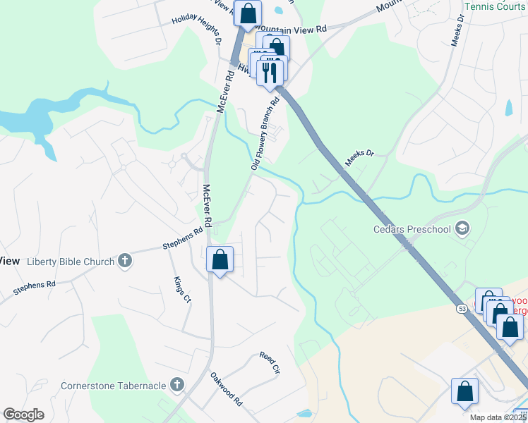 map of restaurants, bars, coffee shops, grocery stores, and more near 5221 Timber Hills Drive in Oakwood